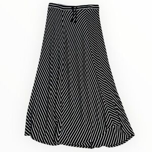 TALBOTS Black White Asymmetric A-Line Striped Maxi Skirt Nautical Preppy Prep L